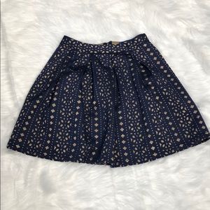 BLUE RAIN eyelet gold blue navy pleated skirt S